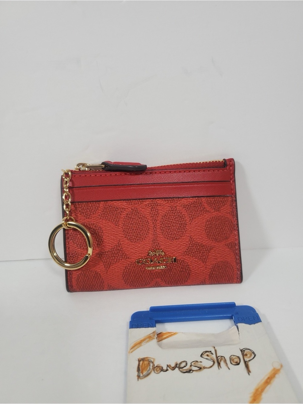NWT Coach Mini Skinny ID Case Signature Canvas Gold/Crimson
